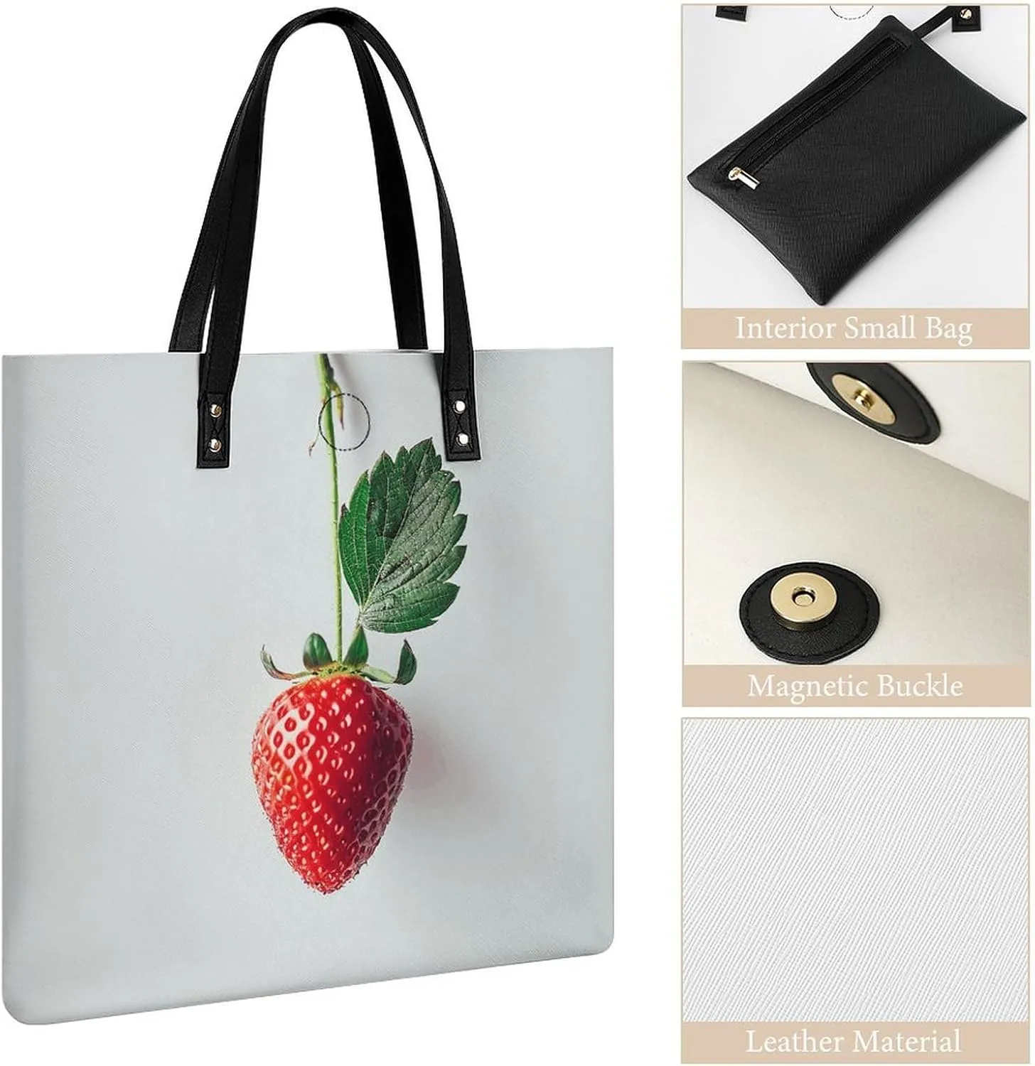 Leather Handbag for Women Tote Bag with Magnetic Buckle A Strawberry Hanging Crossbody Bag Shoulder Bag