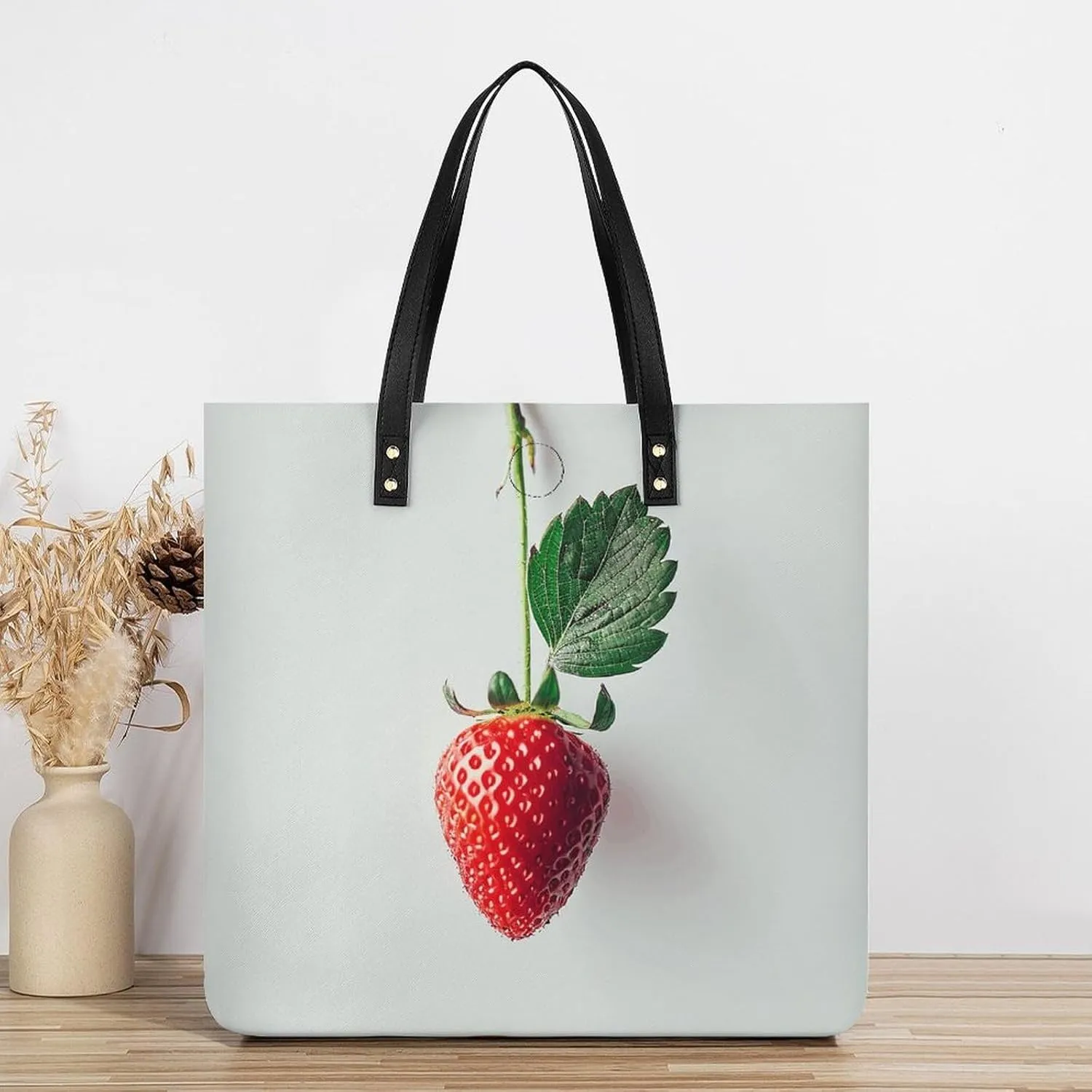 Leather Handbag for Women Tote Bag with Magnetic Buckle A Strawberry Hanging Crossbody Bag Shoulder Bag