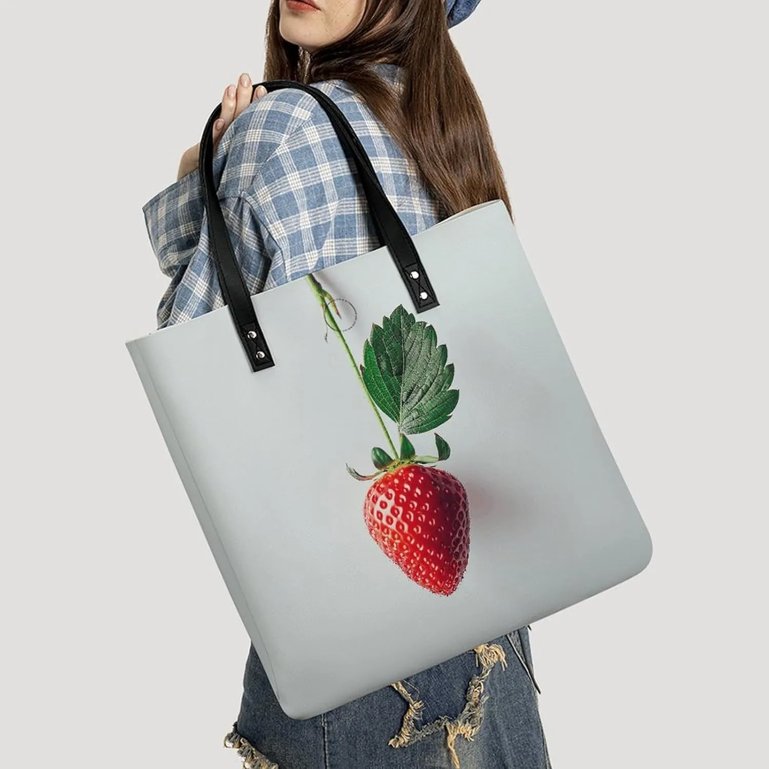 Leather Handbag for Women Tote Bag with Magnetic Buckle A Strawberry Hanging Crossbody Bag Shoulder Bag