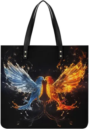 Leather Handbag for Women Tote Bag with Magnetic Buckle Bird Fire And Water Crossbody Bag Shoulder Bags