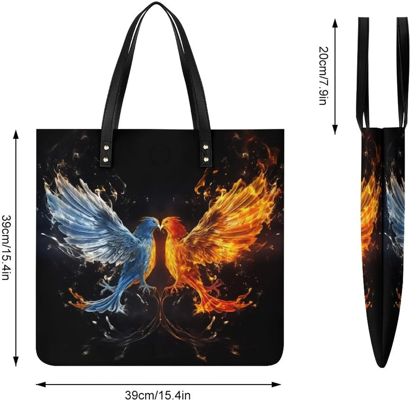 Leather Handbag for Women Tote Bag with Magnetic Buckle Bird Fire And Water Crossbody Bag Shoulder Bags