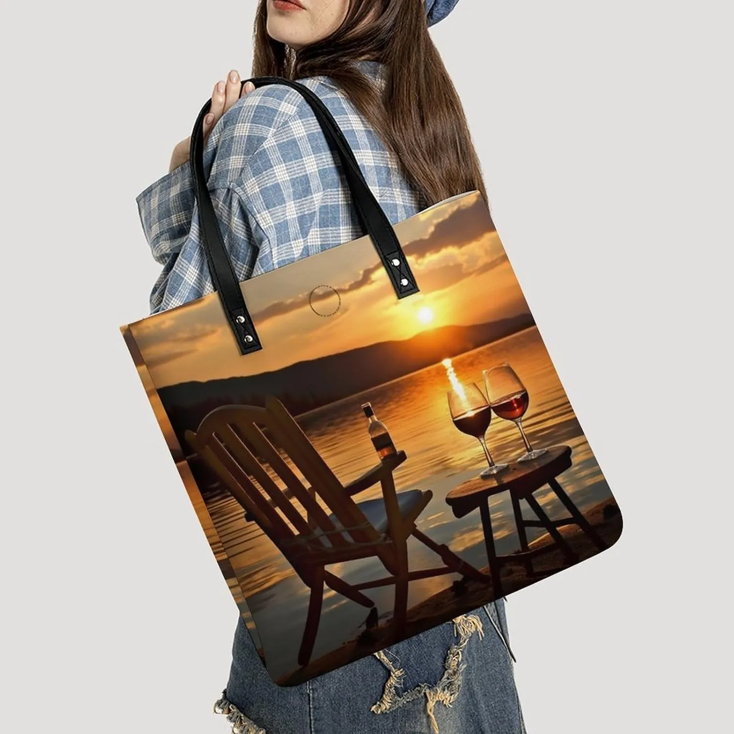Leather Handbag for Women Tote Bag with Magnetic Buckle Dove Sun Art Crossbody Bag Shoulder Bags