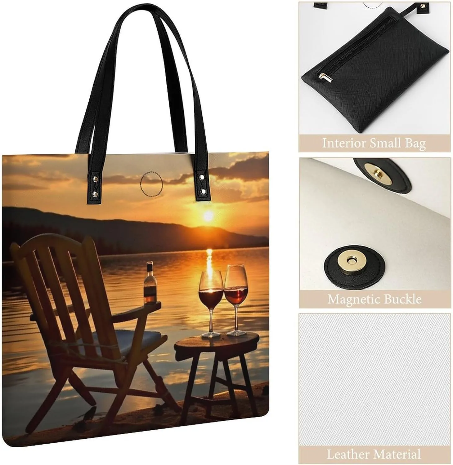 Leather Handbag for Women Tote Bag with Magnetic Buckle Dove Sun Art Crossbody Bag Shoulder Bags