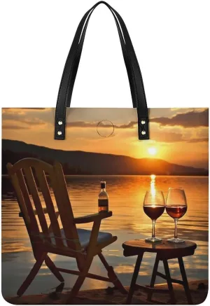 Leather Handbag for Women Tote Bag with Magnetic Buckle Dove Sun Art Crossbody Bag Shoulder Bags