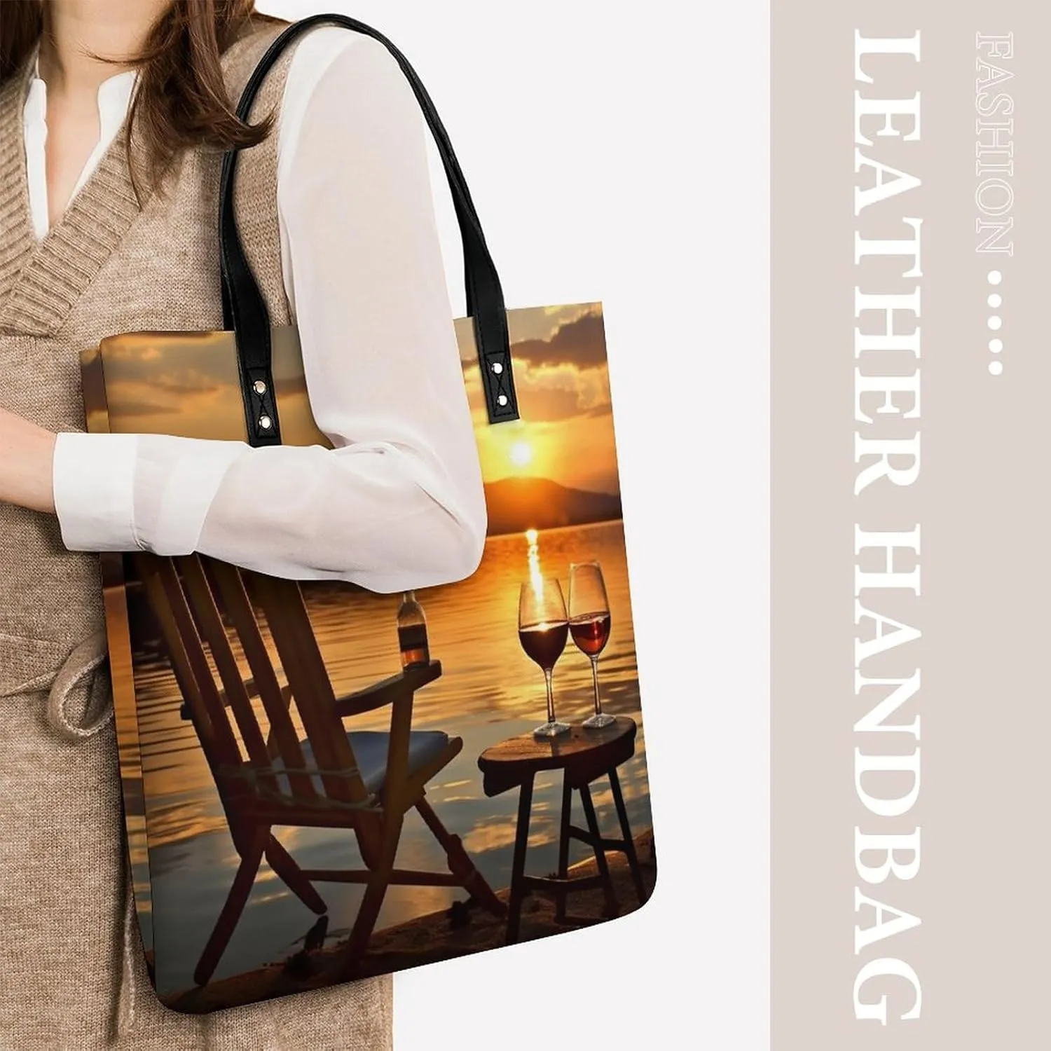 Leather Handbag for Women Tote Bag with Magnetic Buckle Dove Sun Art Crossbody Bag Shoulder Bags