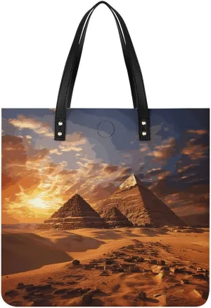 Leather Handbag for Women Tote Bag with Magnetic Buckle Egyptian Pyramids Crossbody Bag Shoulder Bags