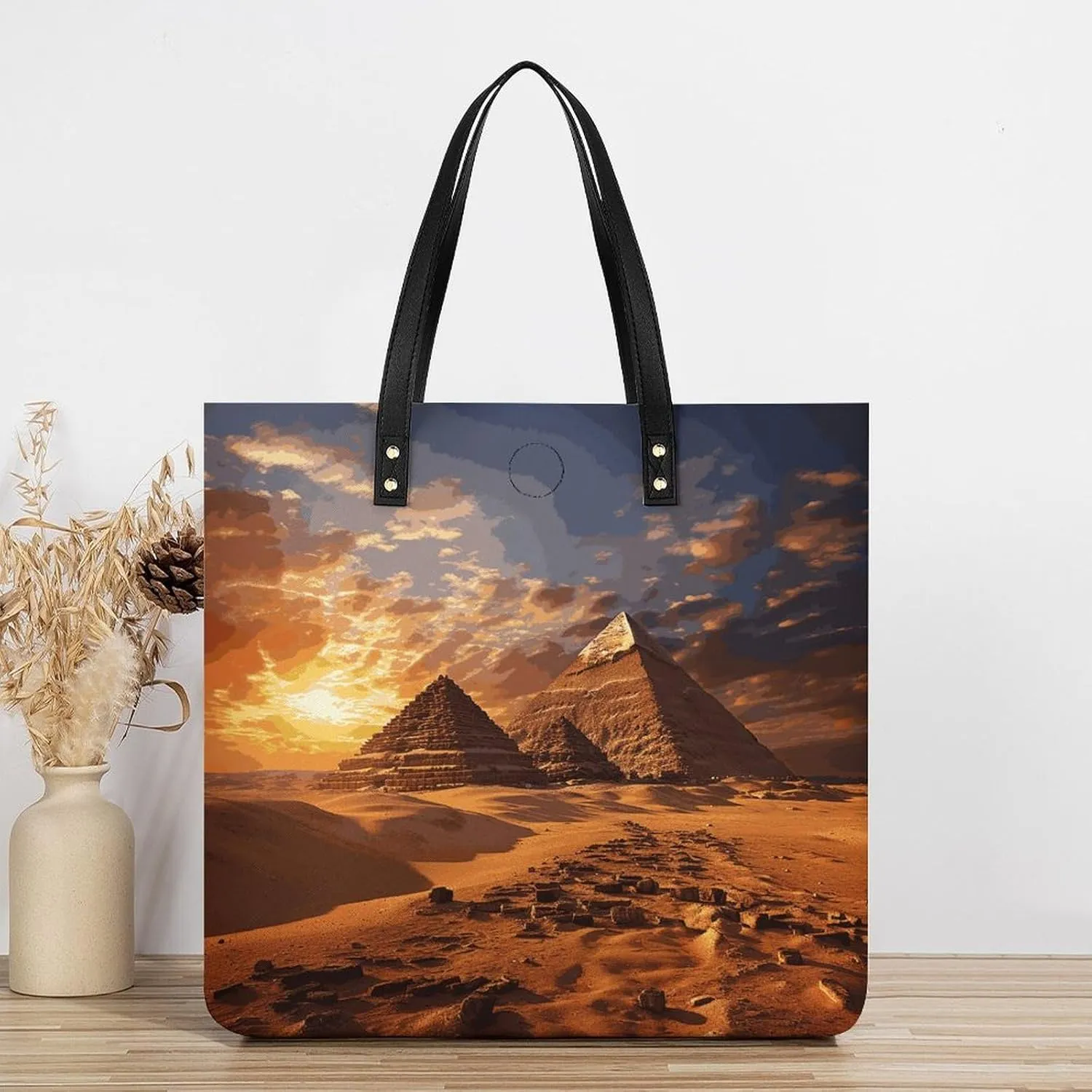 Leather Handbag for Women Tote Bag with Magnetic Buckle Egyptian Pyramids Crossbody Bag Shoulder Bags