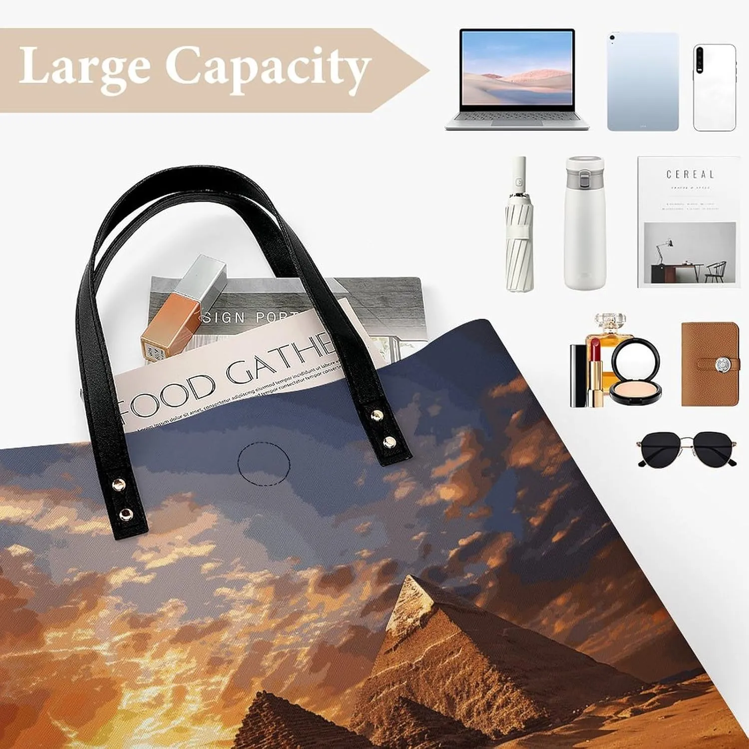 Leather Handbag for Women Tote Bag with Magnetic Buckle Egyptian Pyramids Crossbody Bag Shoulder Bags