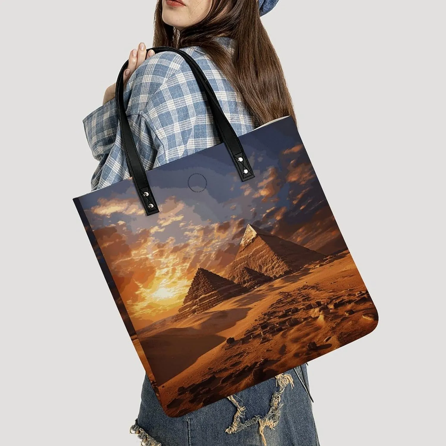 Leather Handbag for Women Tote Bag with Magnetic Buckle Egyptian Pyramids Crossbody Bag Shoulder Bags