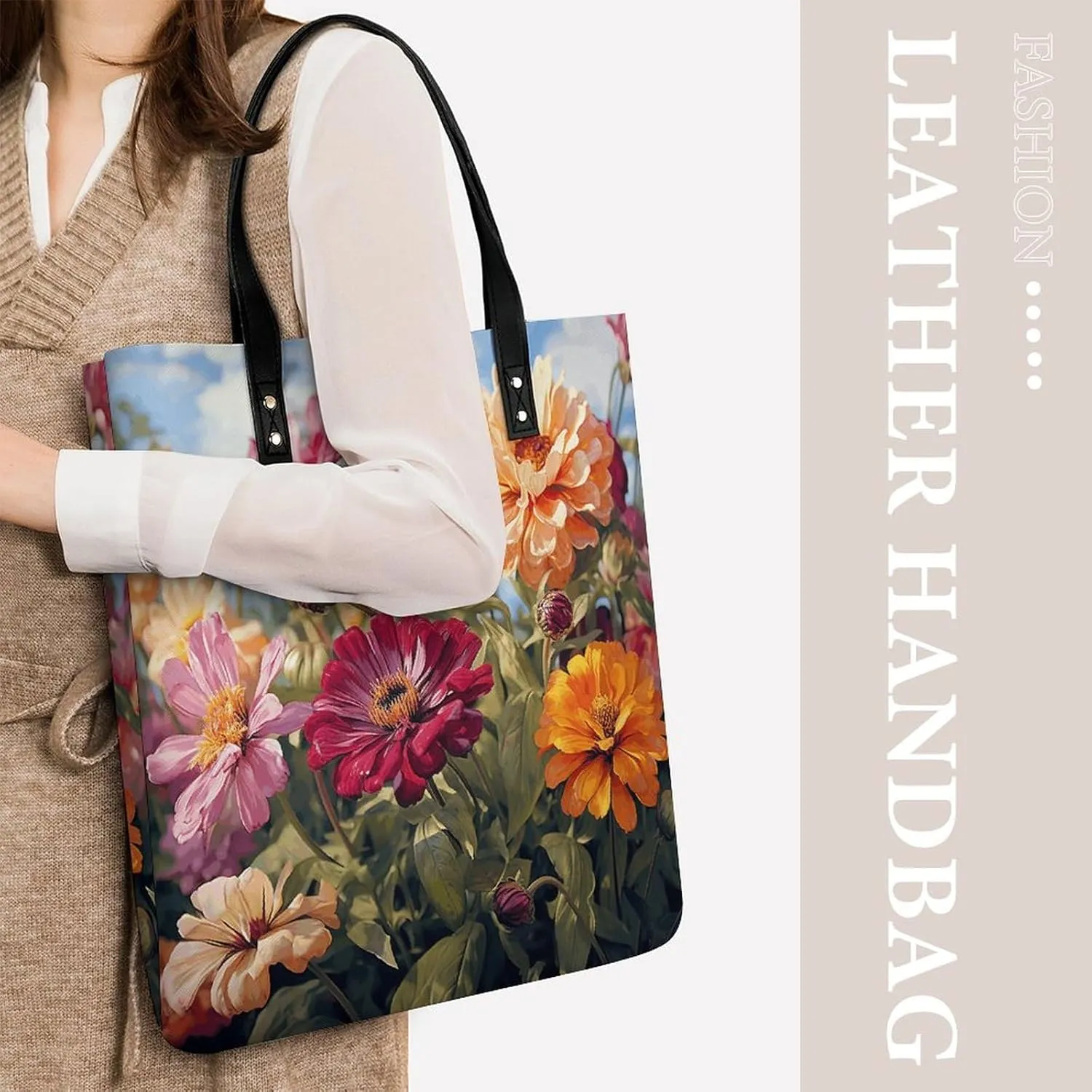 Leather Handbag for Women Tote Bag with Magnetic Buckle Kiwi Slice Crossbody Bag Shoulder Bag