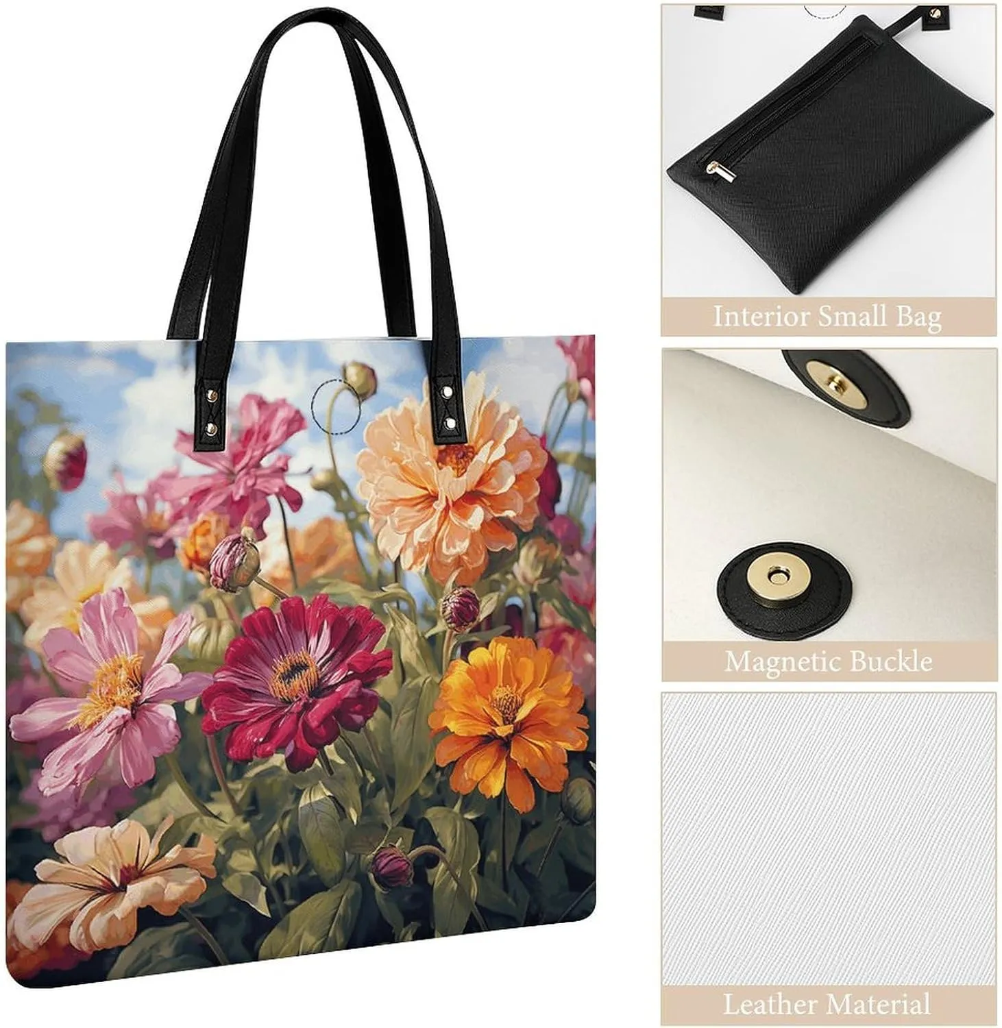 Leather Handbag for Women Tote Bag with Magnetic Buckle Kiwi Slice Crossbody Bag Shoulder Bag