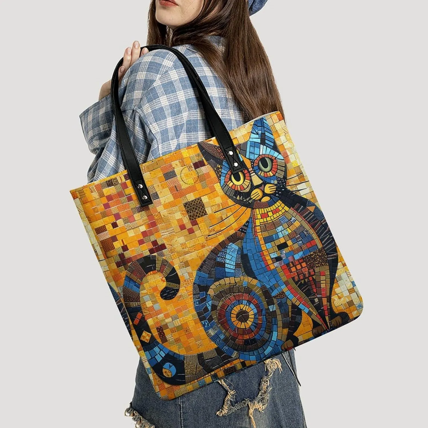 Leather Handbag for Women Tote Bag with Magnetic Buckle Louvre Museum in Paris Crossbody Bag Shoulder Bags