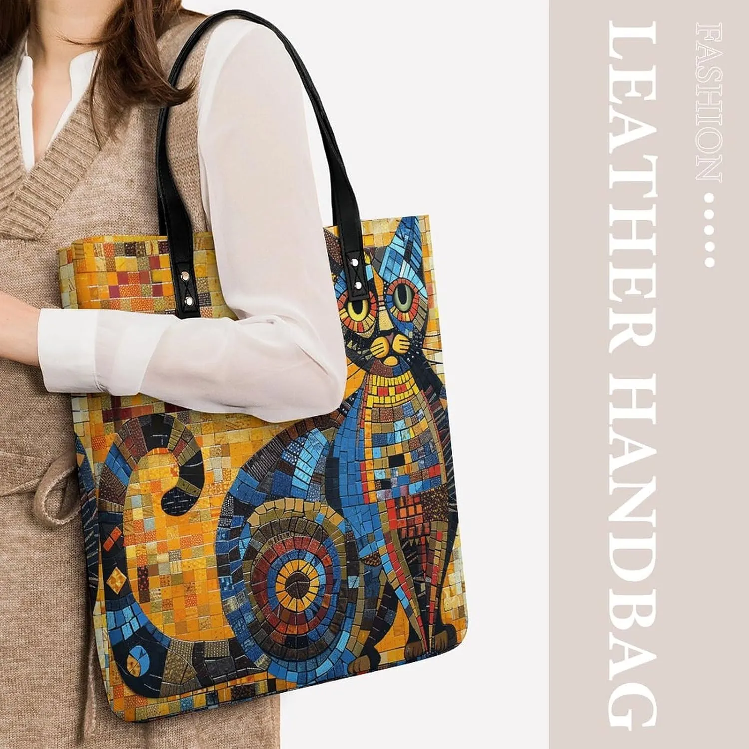 Leather Handbag for Women Tote Bag with Magnetic Buckle Louvre Museum in Paris Crossbody Bag Shoulder Bags