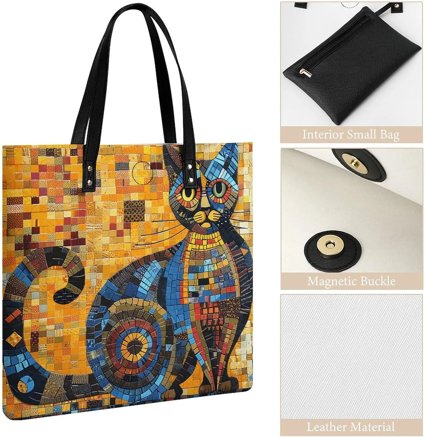 Leather Handbag for Women Tote Bag with Magnetic Buckle Louvre Museum in Paris Crossbody Bag Shoulder Bags