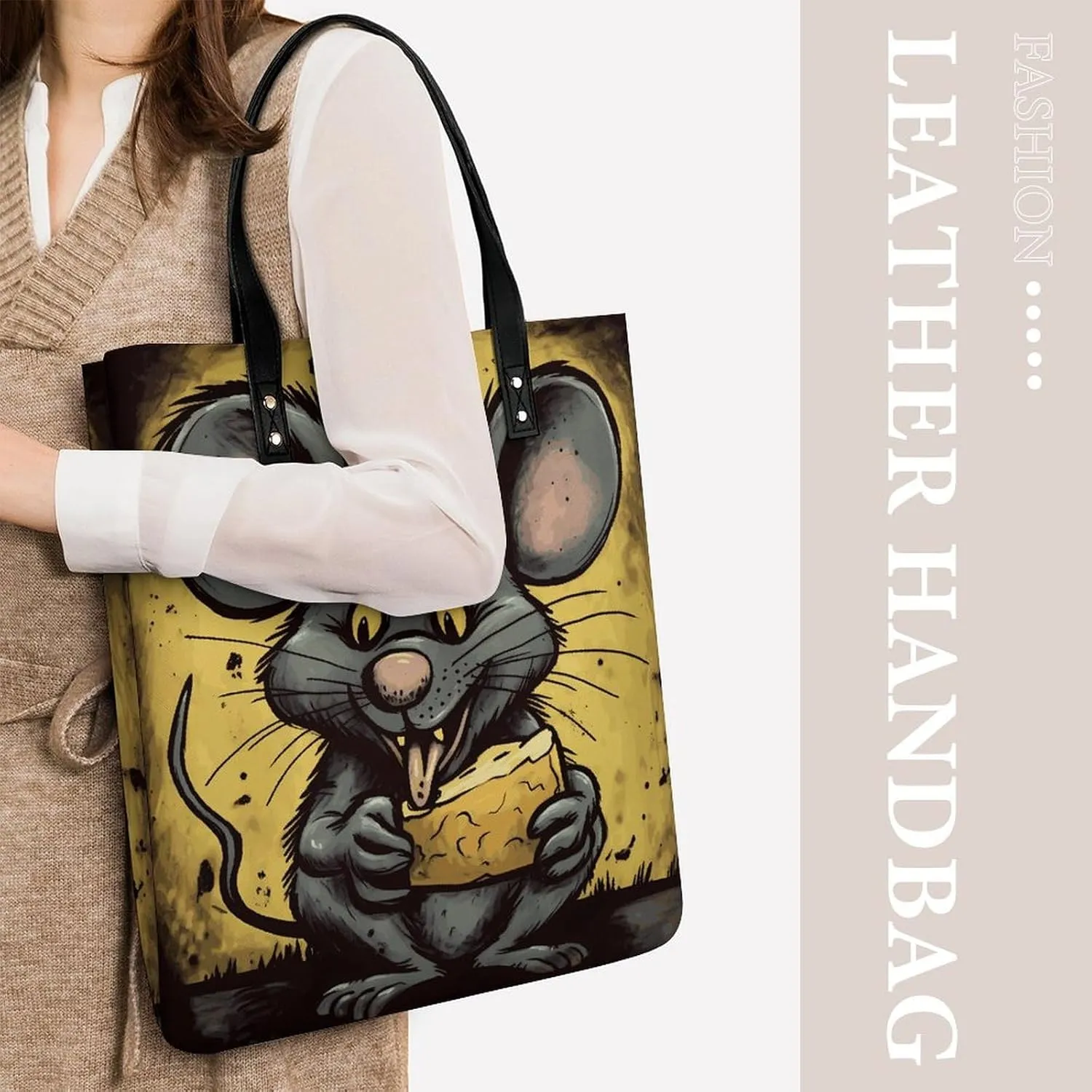 Leather Handbag for Women Tote Bag with Magnetic Buckle Red Black Plate Crossbody Bag Shoulder Bag