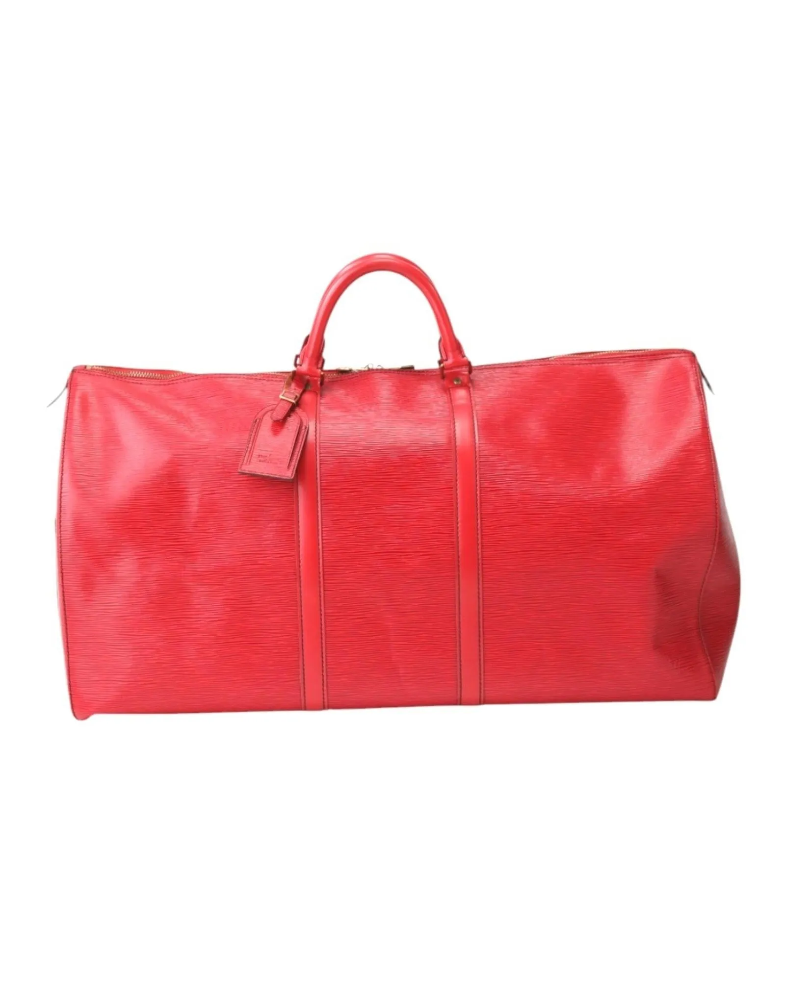 Leather Keepall Travel Bag with Name Tag