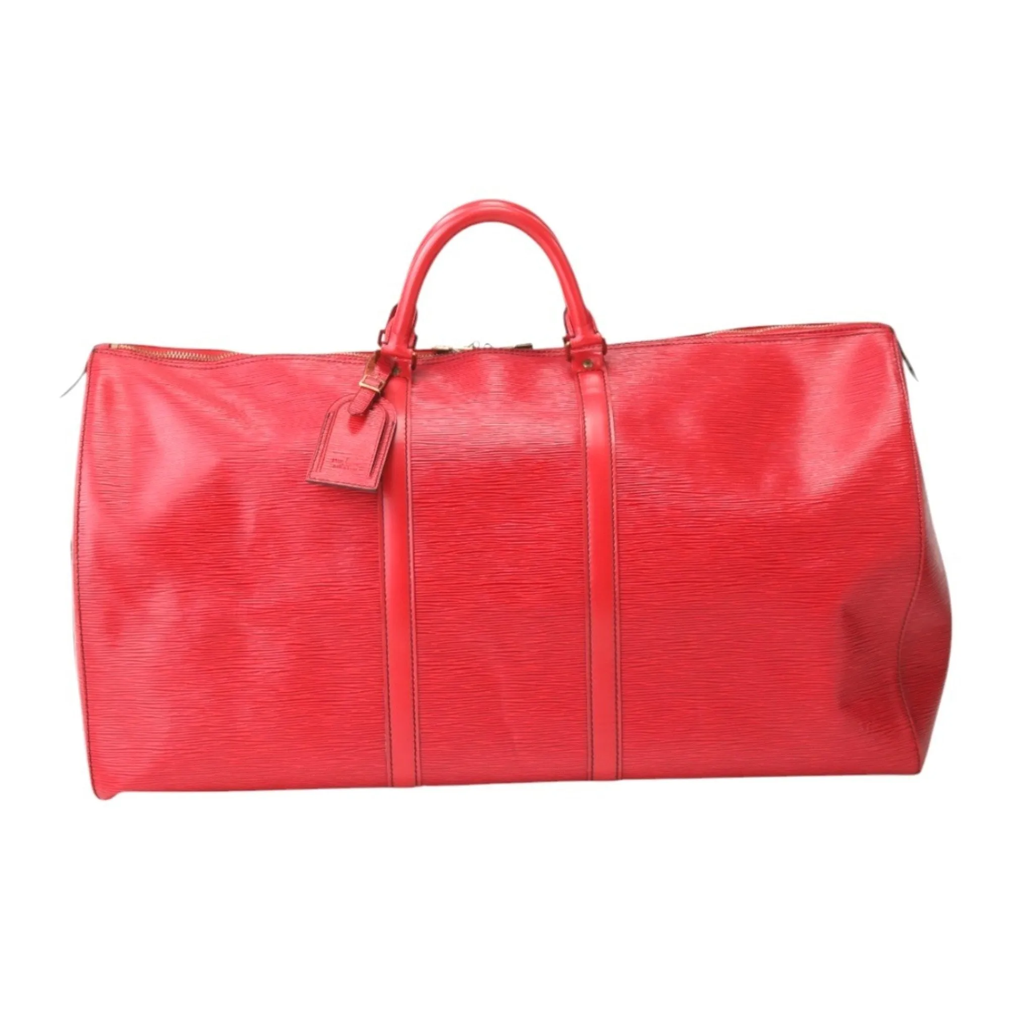 Leather Keepall Travel Bag with Name Tag