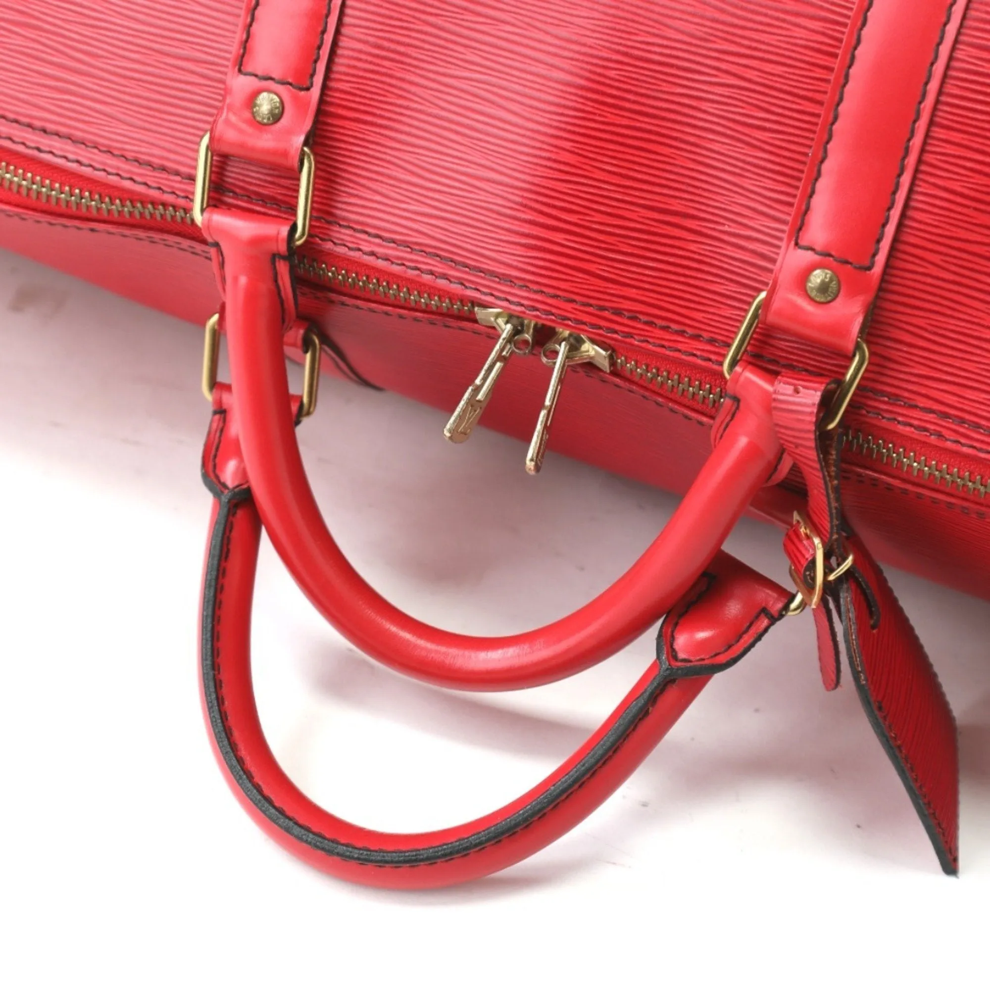 Leather Keepall Travel Bag with Name Tag