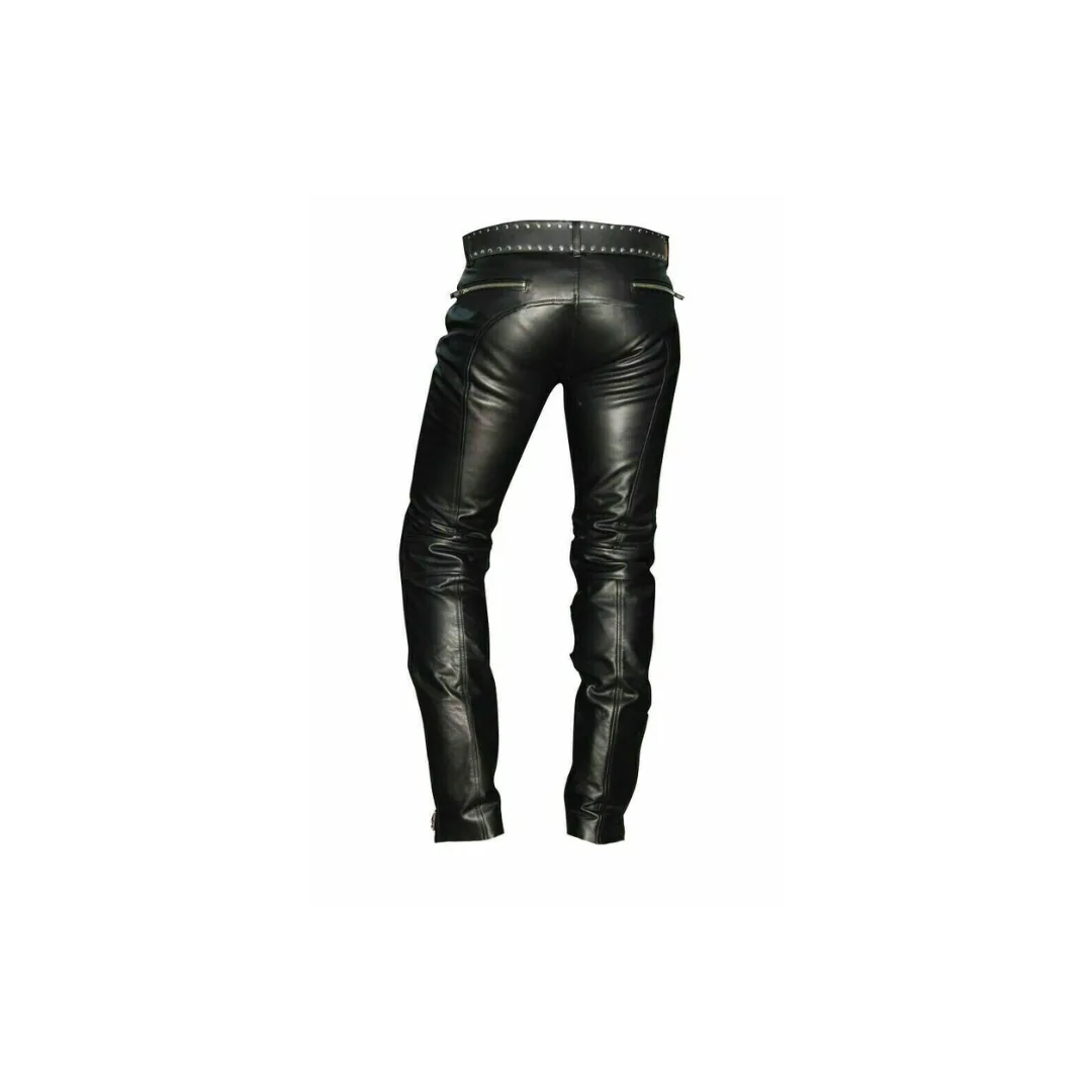 Leather Motorbike Biker Trouser With Zip