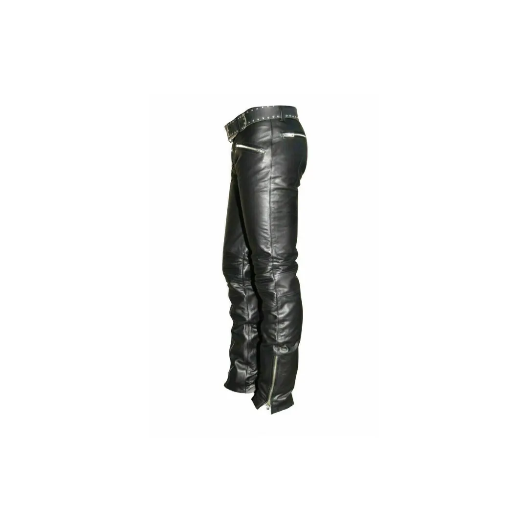 Leather Motorbike Biker Trouser With Zip