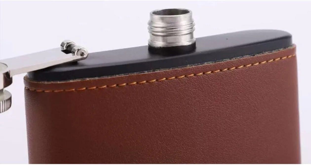 Leather Travel Small Flasks Stainless Steel Flasks with Funnel Wedding Party Birthdays Portable Flasks for Liquor for Men Women 6Oz(Gray)
