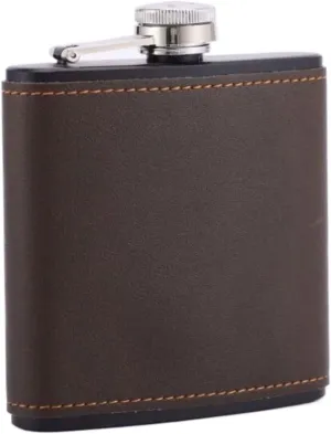 Leather Travel Small Flasks Stainless Steel Flasks with Funnel Wedding Party Birthdays Portable Flasks for Liquor for Men Women 6Oz(Gray)