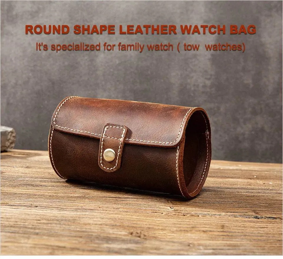 Leather Watch Case with Three Round Buckles Travel Storage