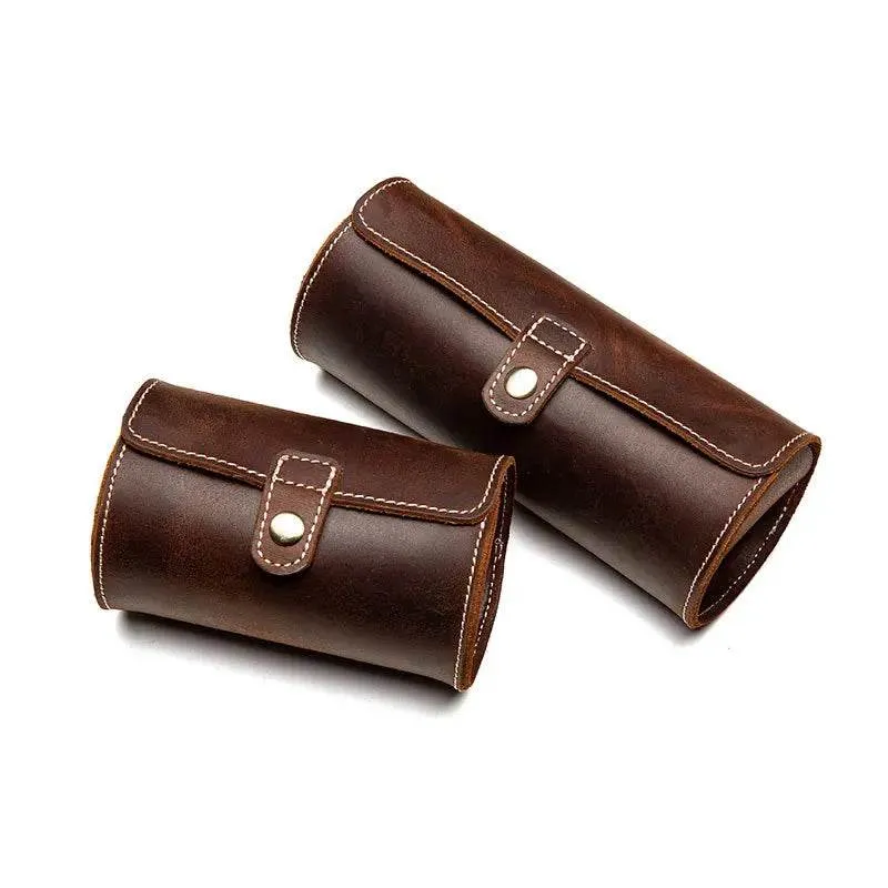 Leather Watch Case with Three Round Buckles Travel Storage