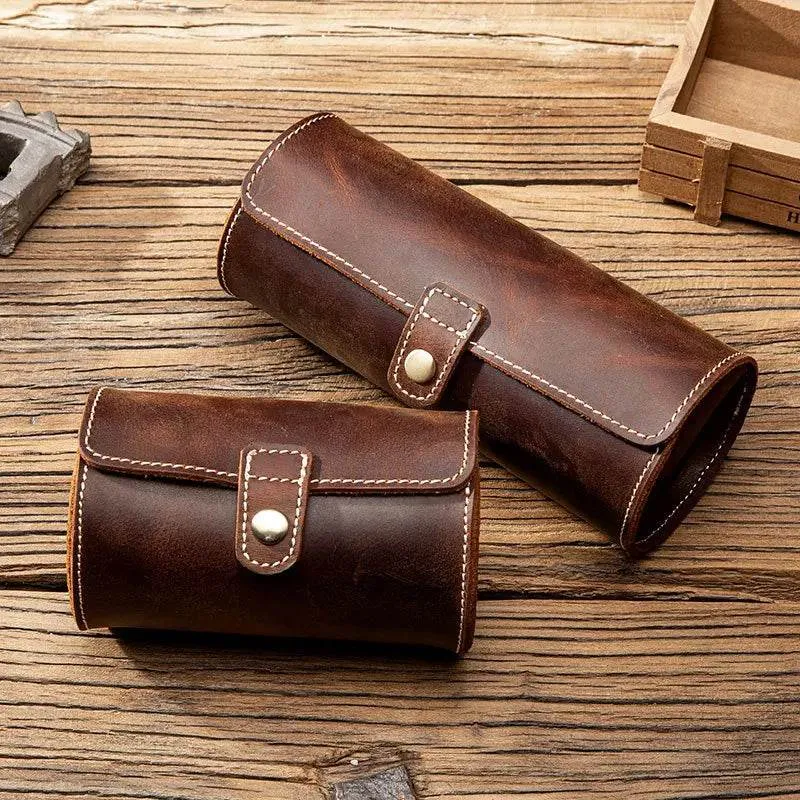Leather Watch Case with Three Round Buckles Travel Storage