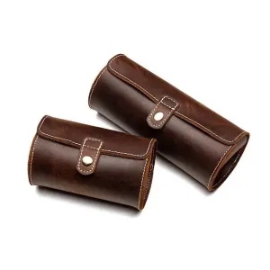 Leather Watch Case with Three Round Buckles Travel Storage