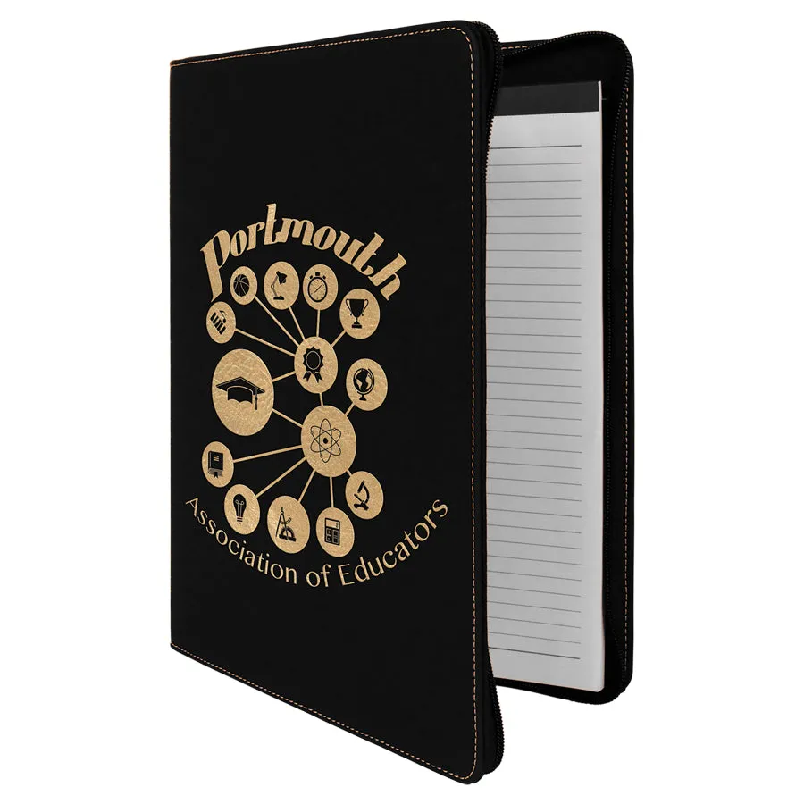 Leatherette Portfolio with Notepad and Zipper