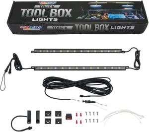 LEDGlow 2pc White Truck Tool Box LED Lighting Kit for Work & Utility Trucks - Universal - 12" Tubes Install to Lid & Shine Down on Tools - Includes Magnetic Power Switch for Auto On/Off