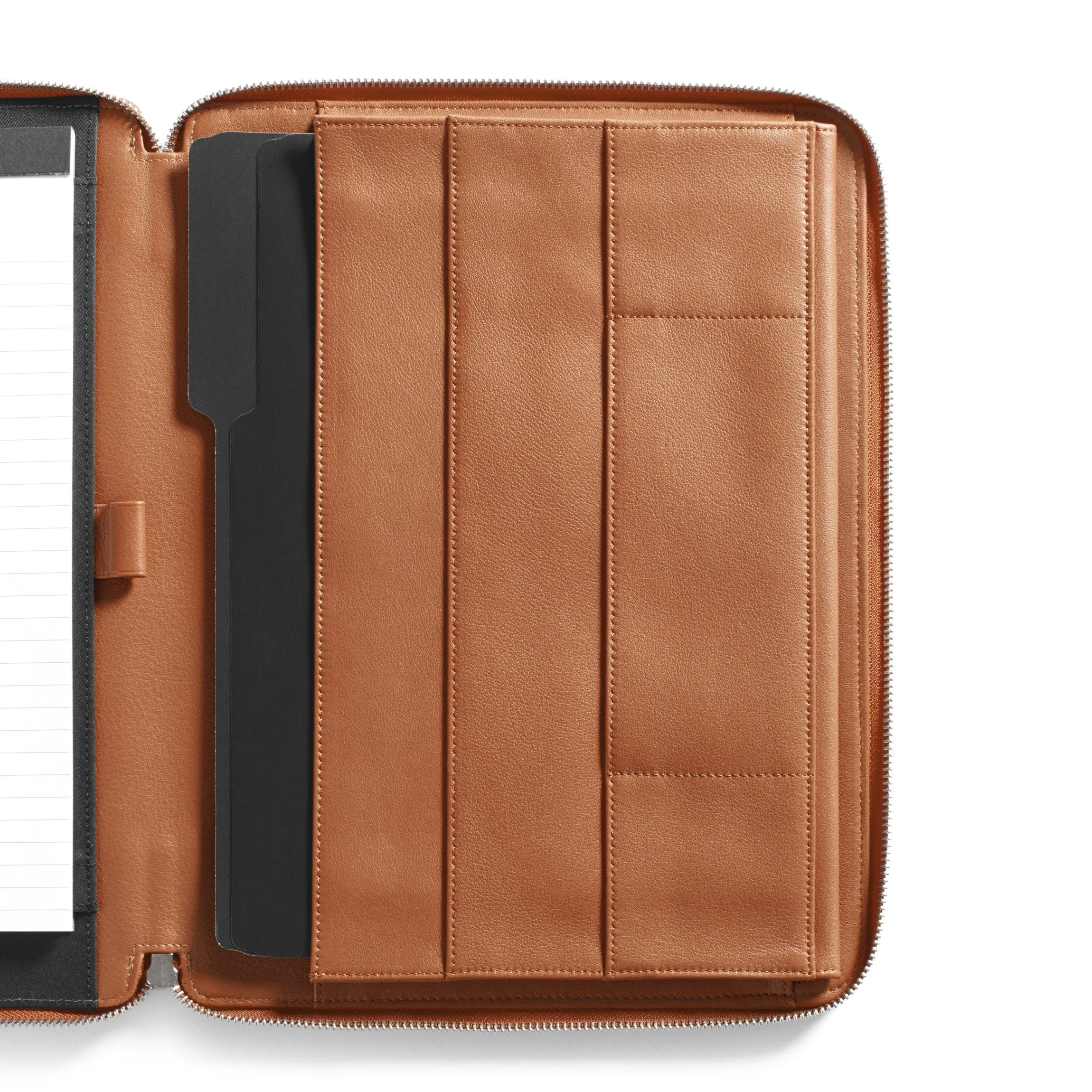 Left Handed Executive Zippered Portfolio Cognac