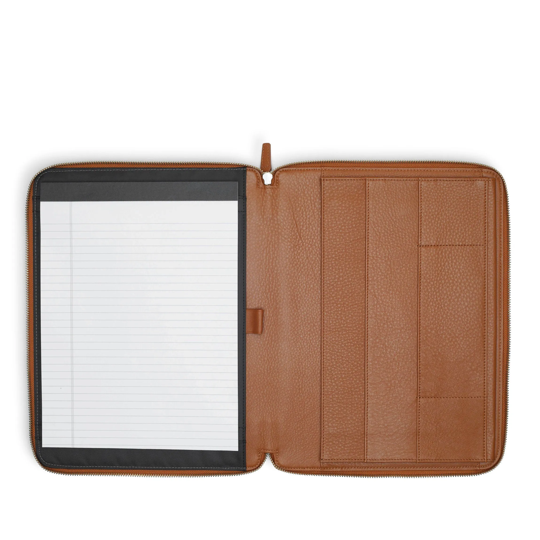 Left Handed Executive Zippered Portfolio Cognac