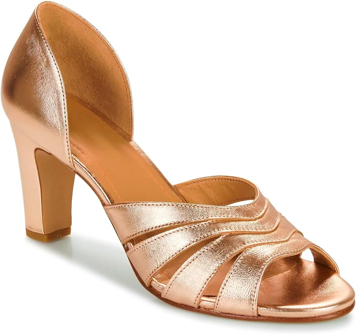 LEHOOR Women Chunky Heels Peep Toe Pumps Shoes Slip On Cut-out Block High Heels Dress Shoe D-Orsay Metallic Patent Leather Strappy Sandals Office Ladies Dressy Work Wedding Party Summer Chic 4-11 M US