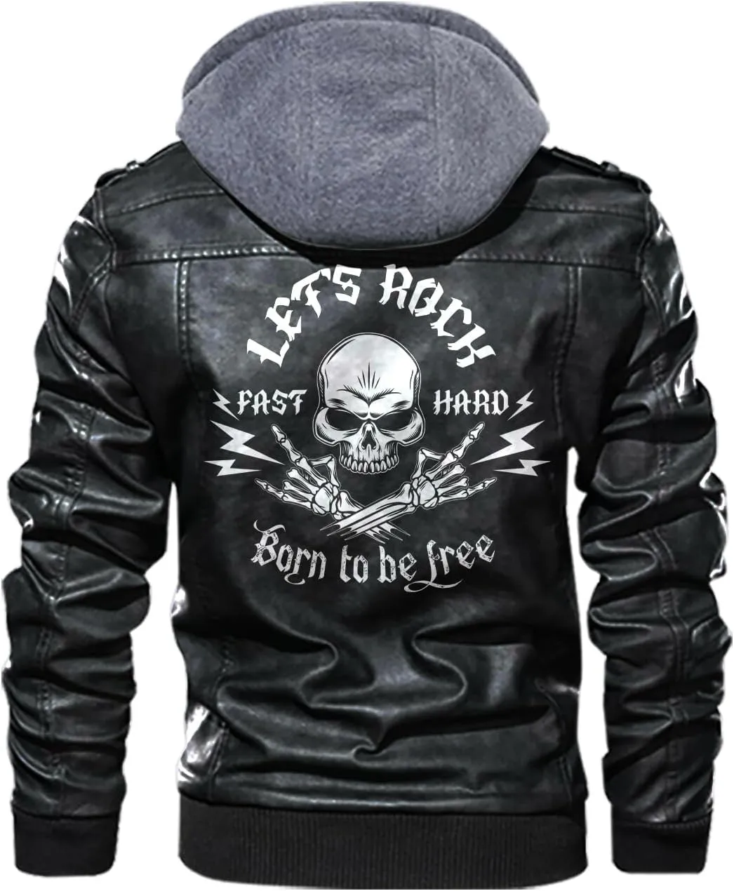 Let's Rock, Fast and Hard, Born to be Free, Music Skull Rocker, Motorcycle Custom Men PU Leather Vest Jacket