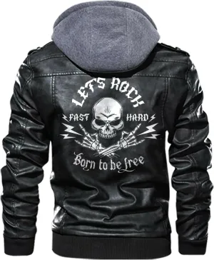 Let's Rock, Fast and Hard, Born to be Free, Music Skull Rocker, Motorcycle Custom Men PU Leather Vest Jacket