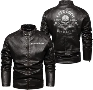 Let's Rock, Fast and Hard, Born to be Free, Music Skull Rocker, Motorcycle Custom Men PU Leather Vest Jacket