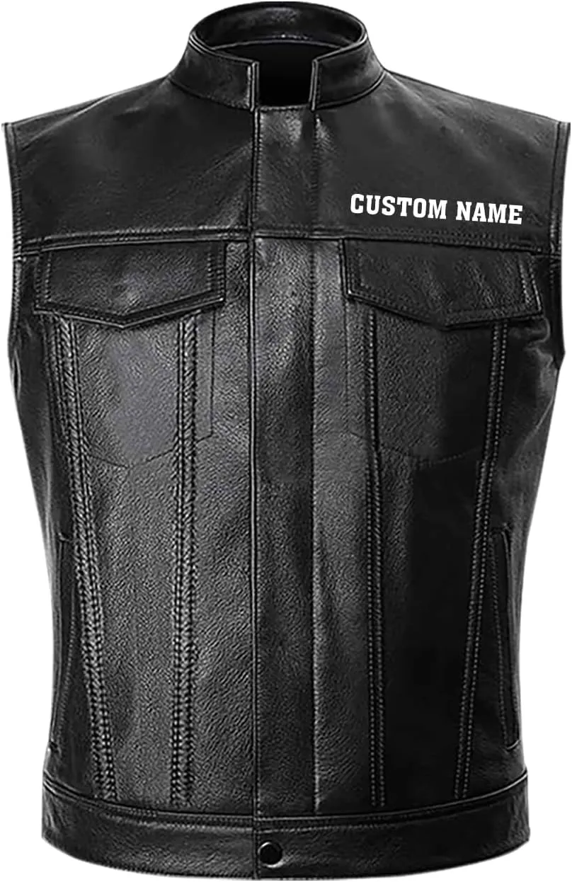 Let's Rock, Fast and Hard, Born to be Free, Music Skull Rocker, Motorcycle Custom Men PU Leather Vest Jacket
