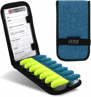 Lewis N. Clark Magnetic Folding Pill Organizer Supplement Case for OTC Medicine, Prescription Vitamins-14 Slots, Turquoise