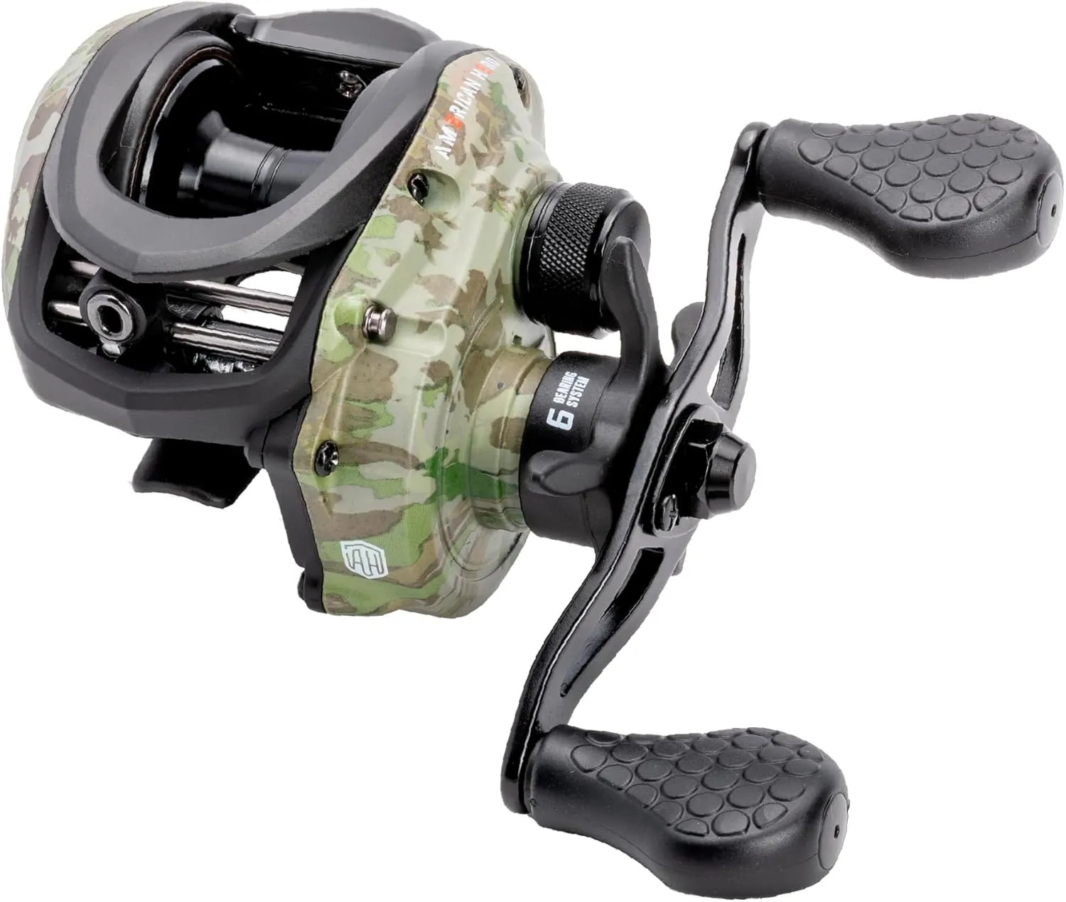 Lew’s American Hero Camo Baitcast Fishing Reel, 5 1 Bearings, 7.5:1 Gear Ratio, One-Piece Graphite Frame, Rulon Drag, Camo/Black