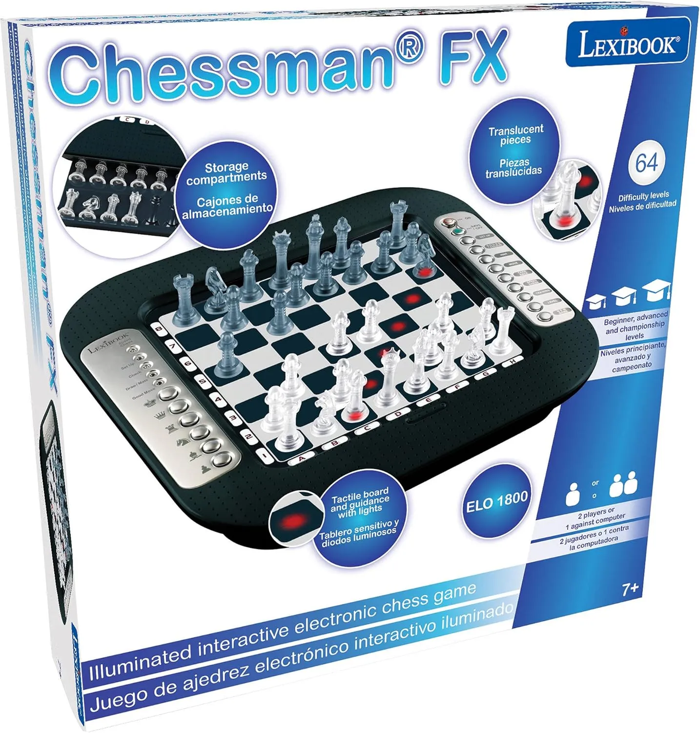 Lexibook Chessman® FX, Electronic Chess Game with Tactile Keyboard and Light and Sound Effects, 32 Pieces, 64 Levels of Difficulty, Family Board Game, Black/Grey, CG1335