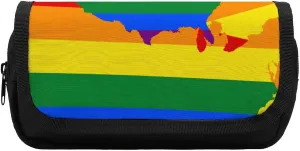 LGBT U.S. Flag Map Funny Pencil Case Bag Double Pen Pouch Travel Makeup Cosmetic Organizer for Men Women