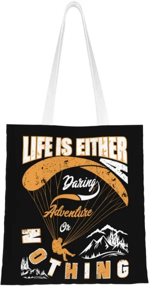 Life Is Either a Distant Adventure or Nothing at All Tote Bag for Women Canvas Shopping Bags Reusable Beach Bag Grocery Bags Tote Shoulder Bag Gift Bags