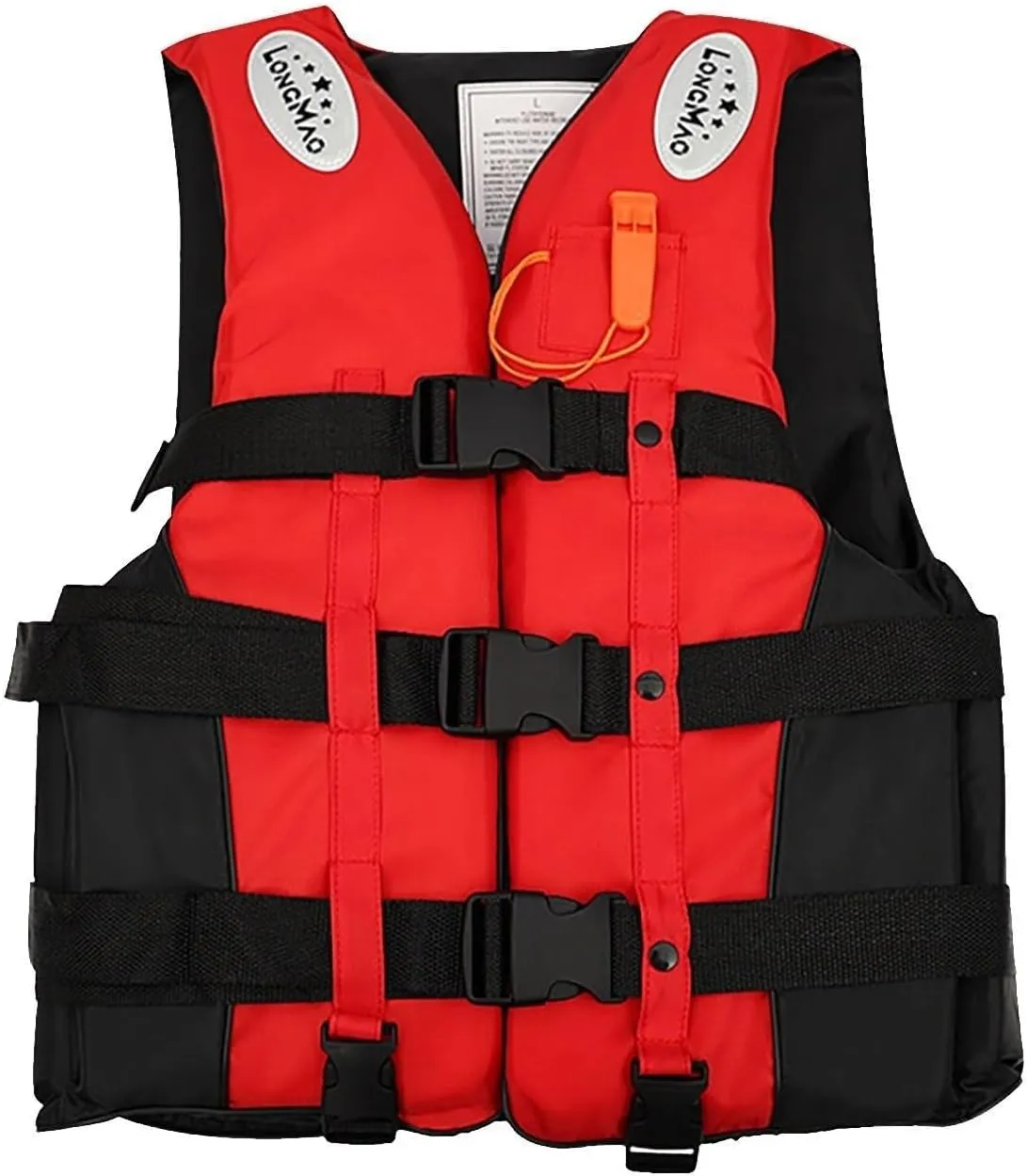 Life Jacket with Adjustable Belt, Boating Vest with Zipper, Float Swim Vest with Reflective Strips for Swimming, Watersports(Red,Medium)