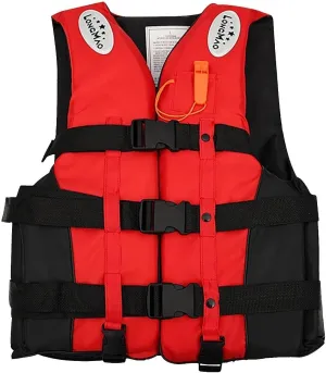 Life Jacket with Adjustable Belt, Boating Vest with Zipper, Float Swim Vest with Reflective Strips for Swimming, Watersports(Red,Medium)