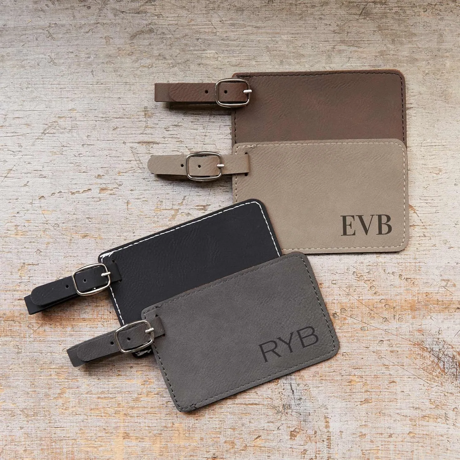 Lifetime Creations Monogrammed Luggage Tag - Personalized Vegan Leather Bag Tag with Initials (Light Brown)