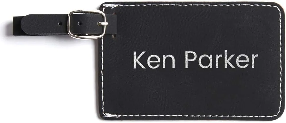 Lifetime Creations Personalized Luggage Tag - Vegan Leather Custom Bag Tag with Engraved Name (Black)