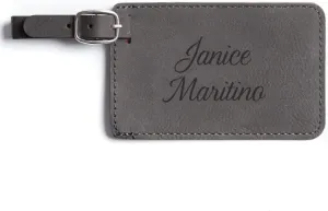 Lifetime Creations Personalized Luggage Tag - Vegan Leather Custom Bag Tag with Engraved Name (Gray)