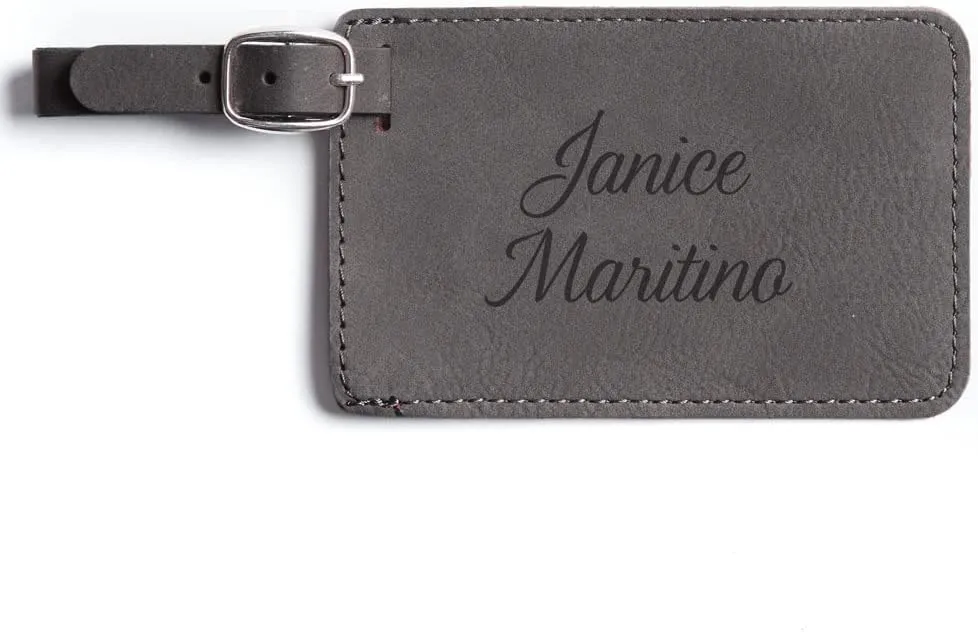 Lifetime Creations Personalized Luggage Tag - Vegan Leather Custom Bag Tag with Engraved Name (Gray)
